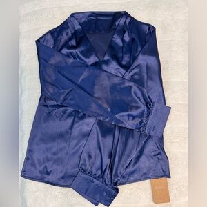 Women's Blue Satin Top